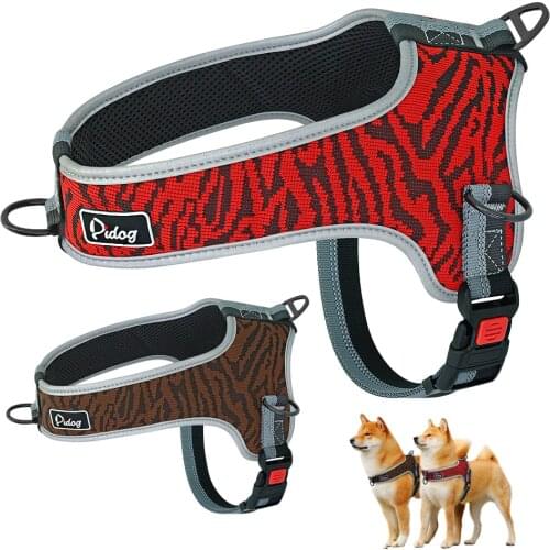 No Pull Dog Harness Breathable Leopard Pet Mesh Harness Reflective Outdoor Walking Harness for Small Medium Large Dog Pitbull