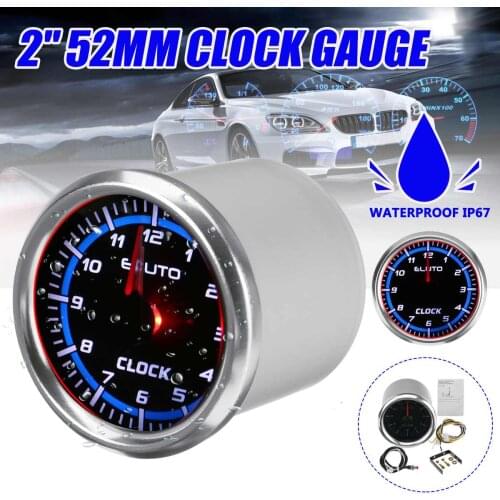 Clock Gauge 2" 52mm LED Red & Blue Backlight Instrument Panel Waterproof Car Boat Instrument Hour Clock Meter 9-32V