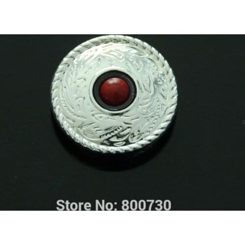 KB301) 50pc 1'' (2.5cm) Metal Concho Prairie Dust Concho Sterling-Silver w/ Red-Stone Leathercraft Hardware