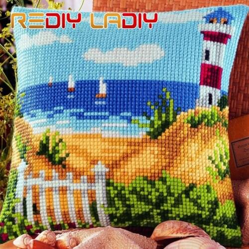 Cross Stitch Cushion Cover Springtime Landscape 100% Acrylic Yarn Pillow Case Chunky Cross-Stitch Kits Home Decor Throw Pillows