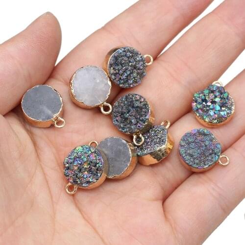 Natural Stone Crystal Cluster Pendants Round Shape Exquisite Charm For jewelry making DIY necklace Earring accessories