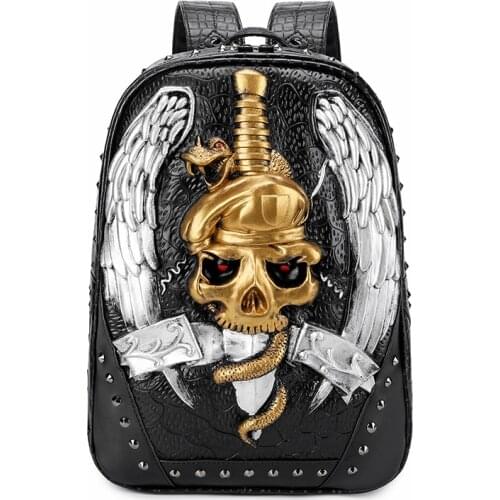 Fashion 3D Embossed Skull Backpack bags for Women unique Girls Cool Schoolbag Rivet Personality Laptop bag for Teenagers mochila