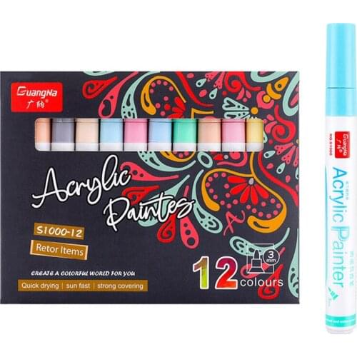 Acrylic Marker Set of 12 Morandi Colored Acrylic Paint Marker Art Marker Pen for Rock Ceramic Glass Glass Mug Wood Fabric Canvas