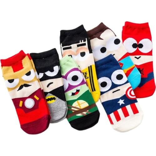Men Cotton Boat Socks Hero US Super Iron Fun Color Casual Fashion Striped Short Ankle Chaussettes
