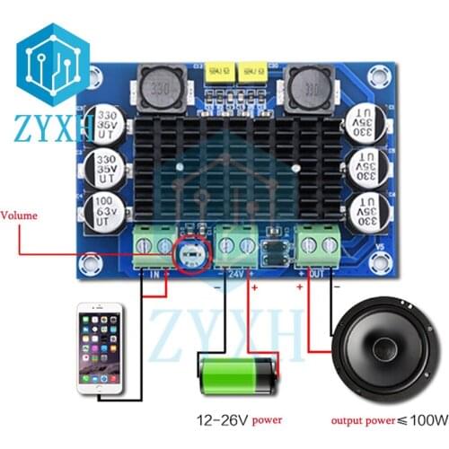 XH-M542 TPA3116D2 100W Mono Amplifier Board DC 12-26V 3A Digital Audio Power AMP For Home Theater Car Speaker DIY