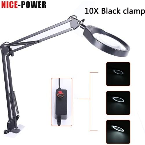 Foldable Flexible Desk Large 10X USB LED Magnifying Glass 3 Colors Illuminated Magnifier Lamp Loupe Reading/Rework/Soldering