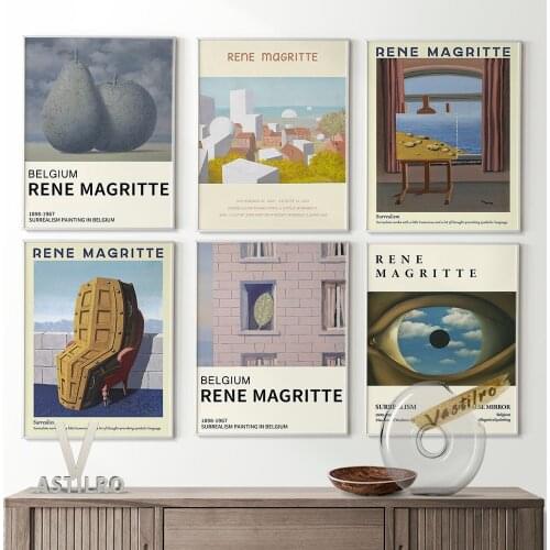 Rene Magritte Art Exhibition Poster Landscape Illustration Printable High Quality Canvas Painting Home Decor Wall Stickers Gift