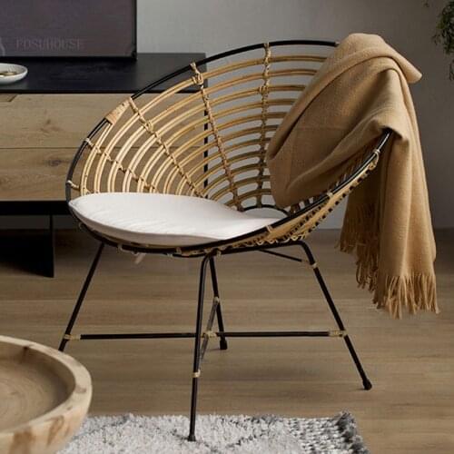 Modern Living Room Chair Minimalist Living Room Handmade Rattan Wrought Creative Leisure Round Chair Natural Wicker Armchair