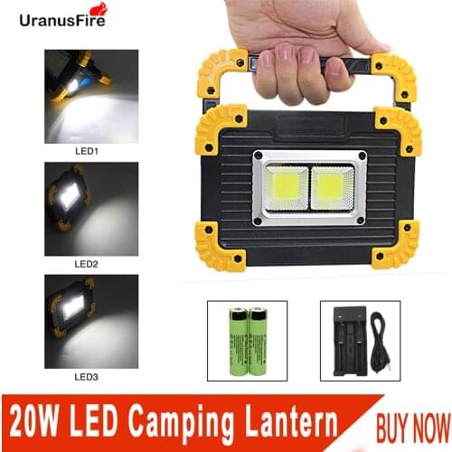 20W COB LED Camping Lantern Rechargeable Flashlight 18650 Work Light Lantern 2000Lumens Portable Floodlight Powerbank Lamp