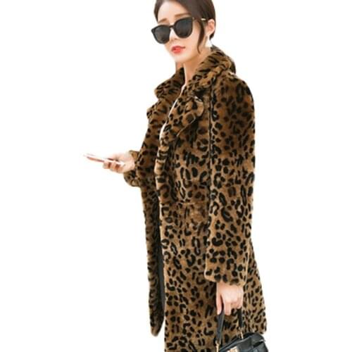 Trendy Leopard Womens Faux Fur Coats 2020 New Winter Loose Plus Size Female Imitation Sheep Shearing Long Coats Belt Outerwear