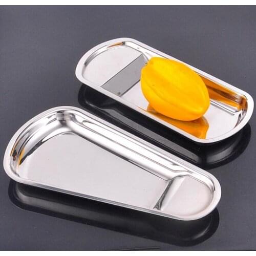 Thickening self-service plates stainless steel towel plates oval fan-shaped fruit plates