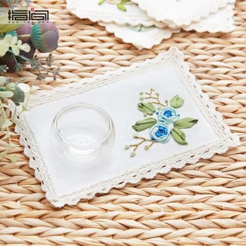 Pure cotton edge cross-stitch new handmade ribbon embroidery finished thermal insulation coaster Home tableware