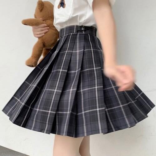Zoki Jk Women Plaid Mini Skirt High Waist Grey School Dancing Pleated Skirt Fashion A Line Japan Summer Cute Girls Faldas 2021