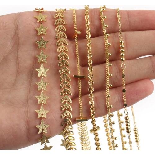 1M Gold Wire Wrapped Rosary Chain Rectangle Round Star Stainless Steel Anklet Chains for Bracelets Necklaces Making DIY Jewelry