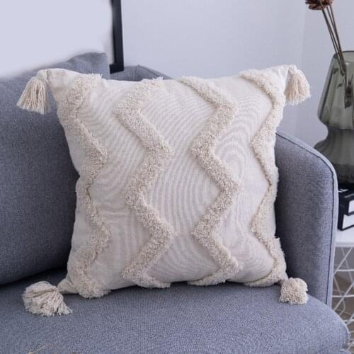 2x Boho Throw Pillow Covers Fringe Woven Tufted Pillowcases Bed for Decor