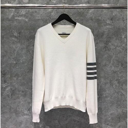 2021 Fashion Brand Sweaters Men Slim Fit V-Neck Pullovers Clothing Striped Wool Cotton White Winter Casual Coat Ins