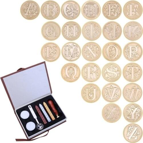 26 English Alphabets Metal Seal Stamp Initial Letter Vintage A-Z Alphabet Letter Wax Badge Seal Stamp Wax Kit Set With Box