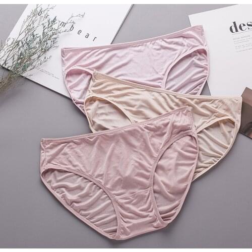 3 Pack Womens 100% real silk middle rise basic panties briefs Underwear Lingerie size M L XL 2XL 1014
