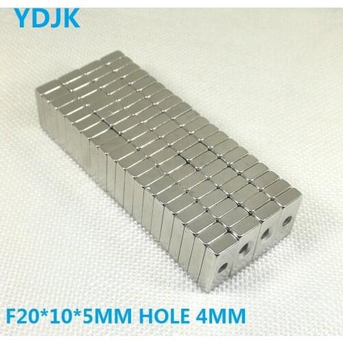 5 10 20 50PCS/LOT Magnet 20*10*5 Hole 4 Super Strong N35 Neodymium MAGNET 20X10X5 NdFeB Magnets 20 x 10 x 5