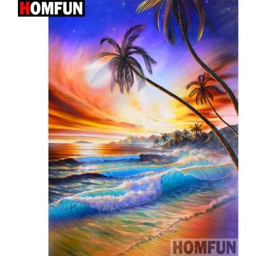 HOMFUN Full Square/Round Drill 5D DIY Diamond Painting "Sea sunset scenery" 3D Diamond Embroidery Cross Stitch Home Decor A19729