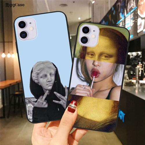 For iPhone 12 Mini 11 Pro Max 6 6s 7 8 Plus X XR XS Max 5 5s SE Phone Case Cartoon Statue Abstract Art Painted Soft TPU Shell