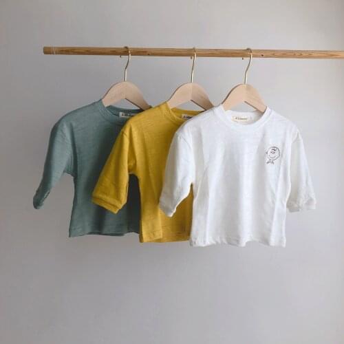 New 2020 Fall Autumn Boys Girls Kids Cartoon T Shirt Tops Children Baby Round Collar Long Sleeve Print Brief Cute T-shirts