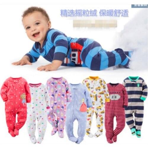 Children boys and girls fleece Siamese climbing clothing with foot warm pajamas baby leotard Romper bag fart long climb