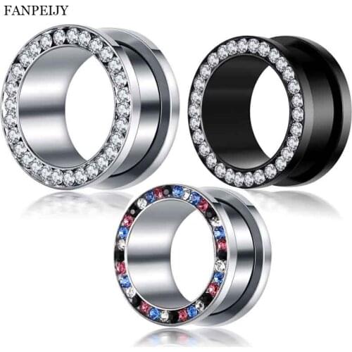 Fanpeijy Mix 3 Style 3 Pairs Stainless Ear Plug Tunnels Crystal Earring Piercing Gauges Plugs 00g Kit Ear Flesh Tunnel Stretcher