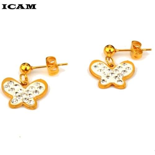 ICAM Classical Vintage Butterfly Earrings For Women Crystal Earrings Pendientes Duzzling Retro Brincos Pendientes Wholesale