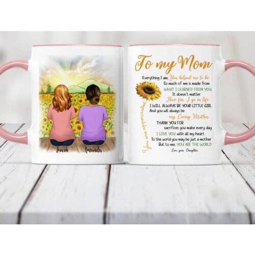 Custom Made Mother & Daughter Sunflower Personalized Mug Colorful Coffee Cups Mugs Mothers Day RR2037