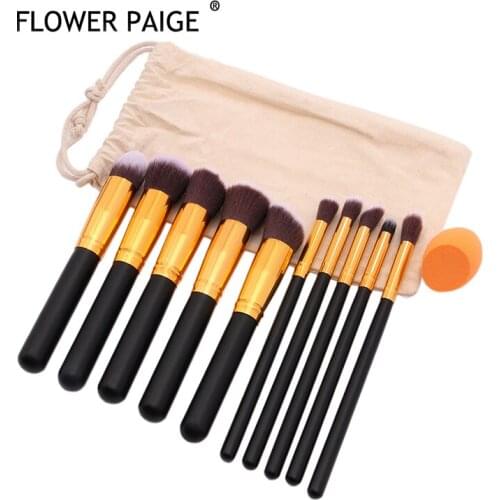 FLOWER PAIGE Makeup Brush 10pcs High-quality Black Makeup Brush Tools Kit Professional Makeup Brushes