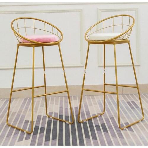 Wrought iron nordic backrest bar chair golden clothing store photo high foot home modern minimalist net red high stool