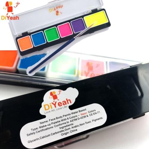 Body Face Paint 6 Colors Set Neon Fluorescent with Brush Makeup Pigment Model Paint for Halloween Temporary Tattoo Maquiagem