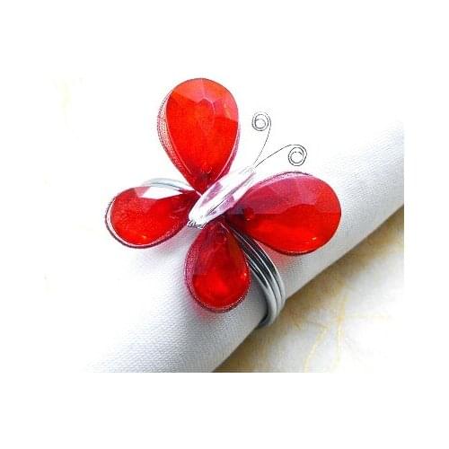 Crystal bow napkin ring in red butterfly, beaded wedding napkin holder