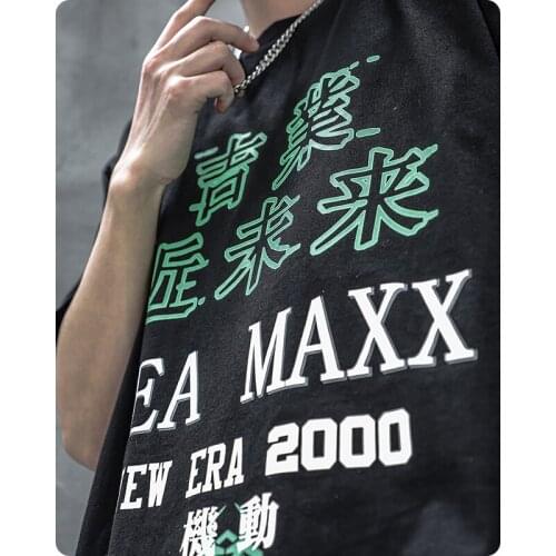 Cyberpunk summer T-shirt Chinese characters High street Mens clothes Harajuku Hiphop fashion oversized chic Gothic streetwear