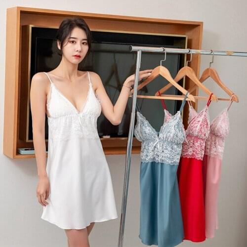 Summer New Lace Sling Skirt Fashion Silk Sexy Sleepwear Ice Nightgown Womens Thin Nightdress Home Wear Female Nightwear