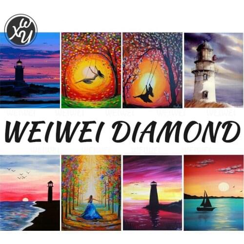 Lighthouse Diamond Painting Kit Abstract Forest 5D Diy Diamond Painting Sunset Diamond Art Cross Stitch Kits for Home Decoration