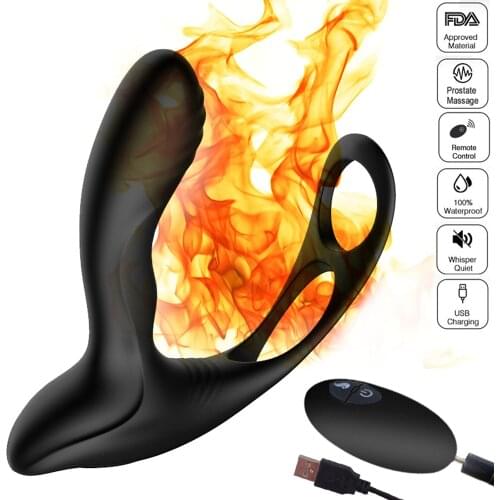 Heating Function Dual Massage Ring with 10 Vibration Modes Wearable Massager for Men Delay Couples Pleasure Making Time