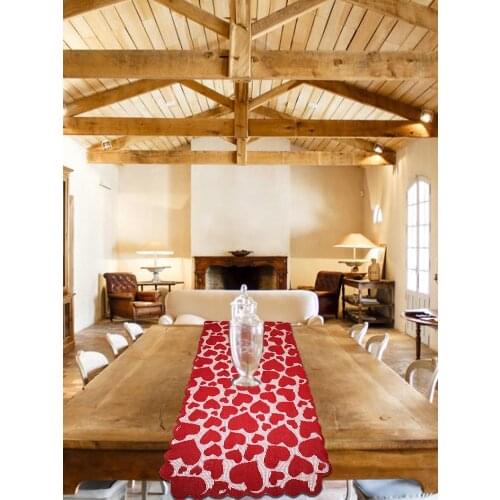 Love Table Runner Red Heart Print Decorations Red Lace Wedding Party Valentines Day Gift Home Table Cloth agreeable