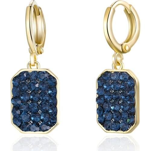 New Fashion Square Gold Drop Earrings Paved Cubic Zirconia Blue Gem Stone CZ Earrings for Women Jewelry Girls Charm Gifts