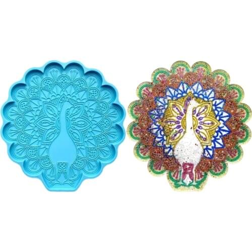 Peacock Coaster Epoxy Resin Mold Peahen Cup Mat Mug Pad Silicone Mould DIY Crafts Ornaments Home Decorations Casting Tools B03B