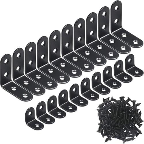 Practical 20 pcs Black L Brackets 90 Degree Angle Stainless Steel Joint Bracket Fastener for Wood Chair Bookshelf Board Window F