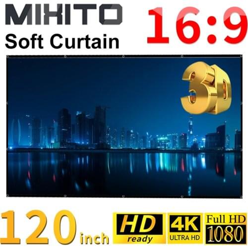 MIXITO 120 Inches Projector Screens 16:9 Proyector Smart Home Outdoor KTV Office Portable Simple Curtain Soft Curtain Projection