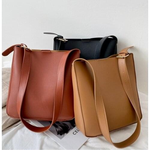 Simple Pu Leather Composite Bags for Women Casual Large Capacity Messenger Bags Female Solid Luxury Bucket Handbag Totes