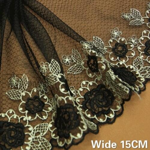 15CM Wide Luxury Gold Thread Polyester Hollow Mesh Embroidery Black Lace Handmade DIY Apparel Sofa Curtain Sewing Accessories