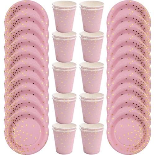 Pink Gold Dot Wedding Party Baby Girl Party Cups Plates Disposable Tableware For Baby Shower Birthday Party Decoration Set