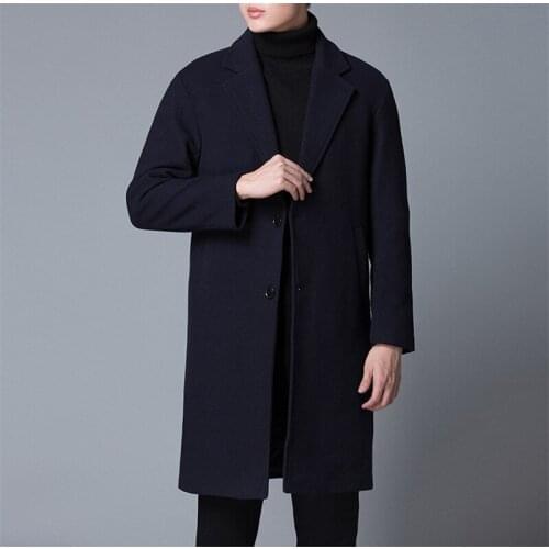 Woolen coat autumn and winter new mens mid-length coat Korean casual slim solid color thick windbreaker men