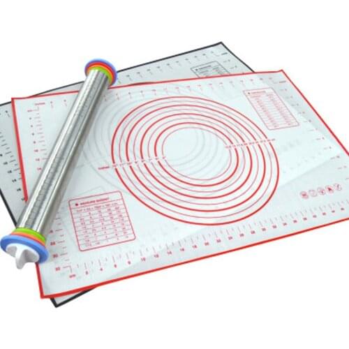 17 Inch Stainless Steel Rolling Pin Non-Slip Dough Mat Flour Pad Dough Roller With 4pcs Removable Adjustable Thickness Rings