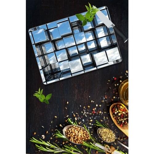 Glass Cutting Board Metallic Cube Patterned Glass Cutting Board Antibacterial Glass Rat Blocks Design Cutting Board | 30 Cm X 40 Cm