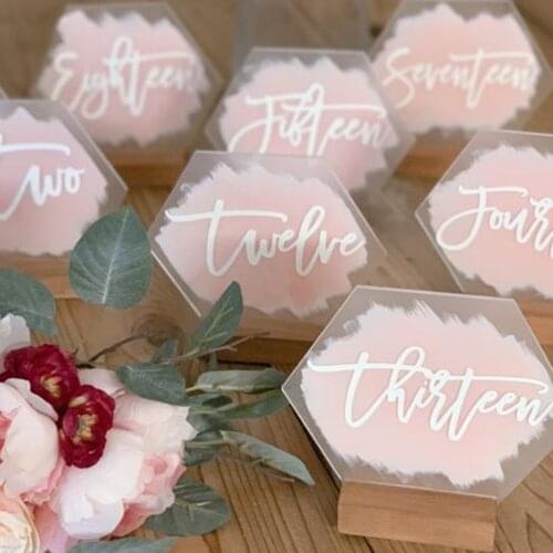 Wedding Painted Back Acrylic Table Number Personalized Hexagon Acrylic Wedding Table Number Table Sign for Rustic Modern Decor